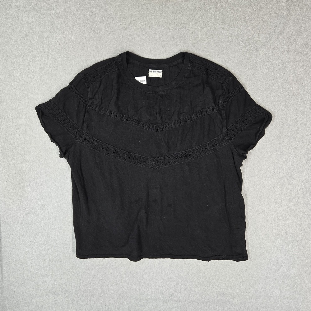 We The Free Women Shirt XL Black Boho Lace Dorothy Tee Short Sleeve